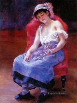 sleeping girl with a cat Pierre Auguste Renoir Oil Paintings